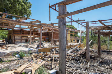 Demolished restaurant terrace