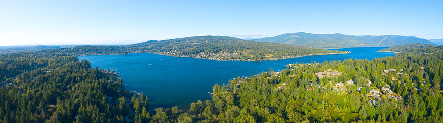 Fototapeta na wymiar Lake Whatcom Aerial Panoramic Overview Bellingham Washington