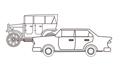 Vintage and classic cars vehicles in black and white