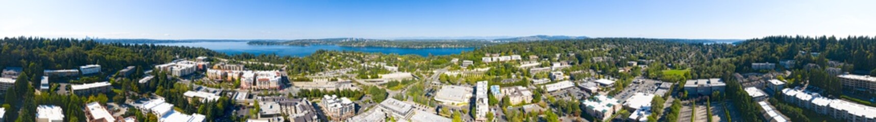 Mercer Island Washington 360 panoramic Aerial View Bellevue Seattle Skylines