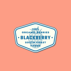 Organic Blackberry Abstract Vector Sign, Symbol or Logo Template. Black Berry Sketch Sillhouette with Classic Retro Typography in a Frame. Vintage Label, Emblem or Badge.