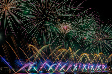 Colorful fireworks to celebrate Riga City Festival. Long exposure.