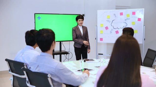 Business concept. Women are presenting work at the meeting. 4k Resolution.