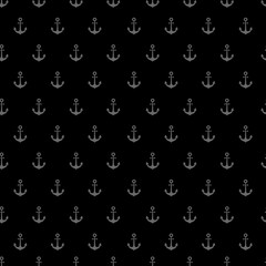 Gray anchor seamless pattern on black background. Vector illustration.