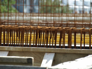 metal rebars on a construction site in closeup