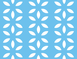 Vector seamless geometric pattern. White flowers, blue background.