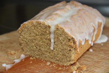 cut cake with iced frosting