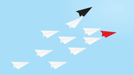Red plane in front of white planes. leadership concept. vector illustration