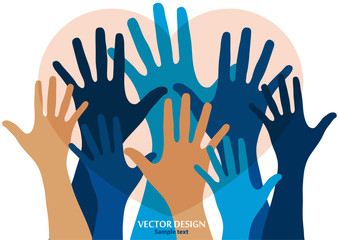 Raised hands aspiring to the heart on a white background.The concept of charity, volunteering, love, kindness.