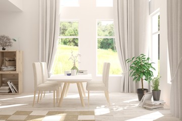 Fototapeta na wymiar White stylish minimalist kitchen. Scandinavian interior design. 3D illustration