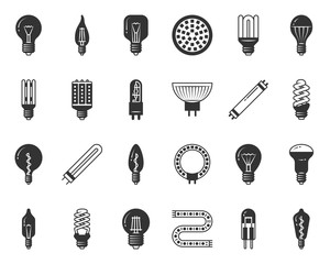 Light Bulb black silhouette icons vector set