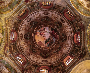Fototapeta na wymiar Ravenna, Italy - Inside View of the Cupola Ceiling in San Vitale Basilica (UNESCO World Heritage)
