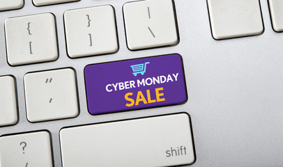Cyber Monday sale on Computer keyboard , online shopping, big sale concept