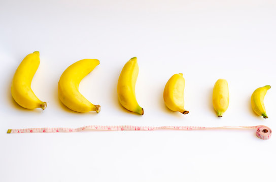 Different size and shape of Banana compare, A penis Size compare concept