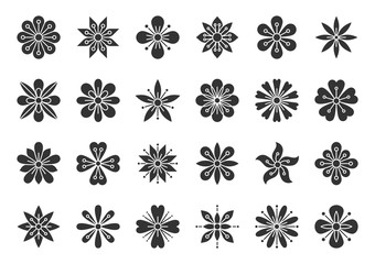 Abstract Flower black silhouette icons vector set