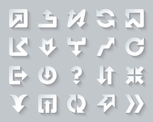 Arrow shapes simple paper cut icons vector set