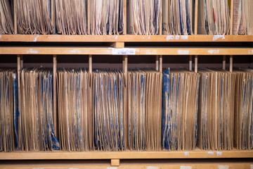 Vinyl records on shelf