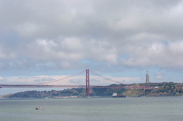 25th of April Suspension Bridge over the Tagus river in Lisbon, Portugal