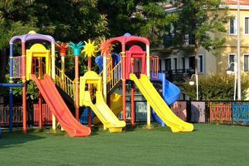 Children's colorful playground in the yard in the park.