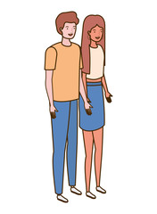 couple of people standing on white background