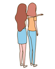 young women of back position on white background