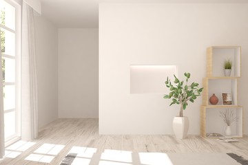 Empty room in white color. Scandinavian interior design. 3D illustration