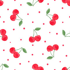 Seamless cherry pattern. Vector watercolor illustration.