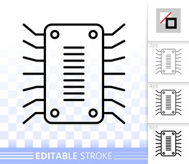 Microchip circuit simple black line vector icon