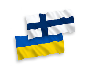 Flags of Finland and Ukraine on a white background