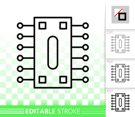 Microchip circuit simple black line vector icon