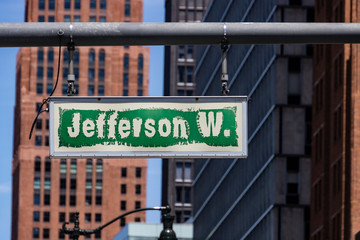 Jefferson W. street sign in Detroit 