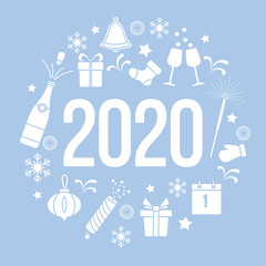 Happy New Year 2020 card. Vector illustration.