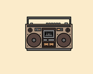 Obraz premium Retro przenośny radioodtwarzacz stereo boombox z lat 80-tych na beżowym tle