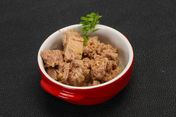 Canned tuna fish in the bowl