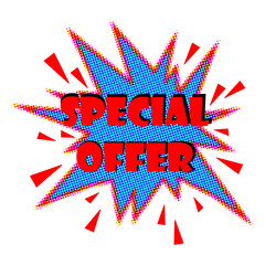 Trendy comic star burst icon with text special offer isolated on white background
