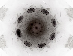 Particles of abstract fractal forms on the subject of nuclear physics science and graphic design. Geometry sacred.
