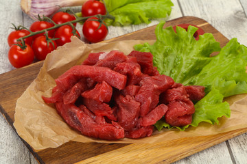 Raw beef meat sliced for cooking