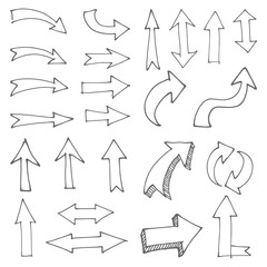 Doodle arrows set. Collection of hand drawn arrow illustrations.
