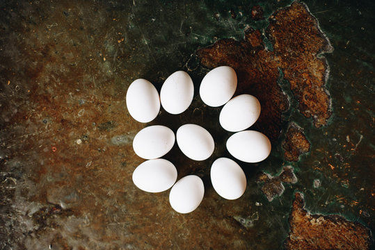 Rows of white eggs