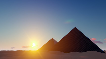 Sunrise Behind Pyramidal Solar Panels 3D Rendering