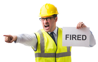 Construction supervisor in dismissal concept isolated on white b