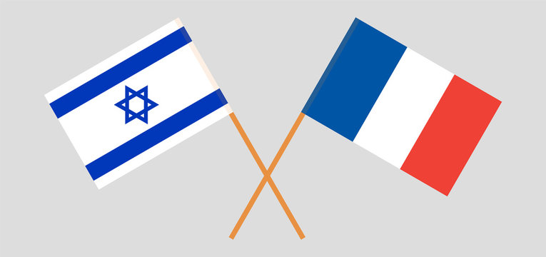 Israel and France. Crossed Israeli and  French flags