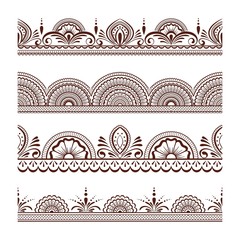 Collection seamless border with floral ornament mehendi style.Decorative pattern ethnic style for your design