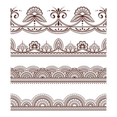 Collection seamless border with floral ornament mehendi style.Decorative pattern ethnic style for your design