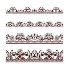 Collection seamless border with floral ornament mehendi style.Decorative pattern ethnic style for your design