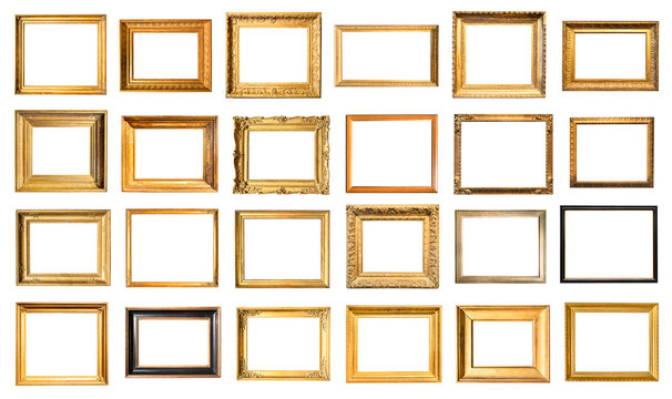 set of various old painting frames cutout on white