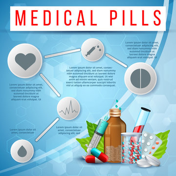 Medical Pills Infographic Banner, Medicine, Drugs