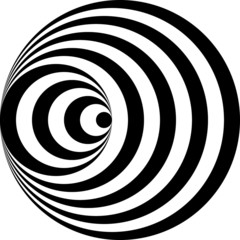 Optical art illusion of black and white circles, round shapes, vector design