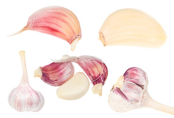 set of fresh garlic bulbs and cloves cut out