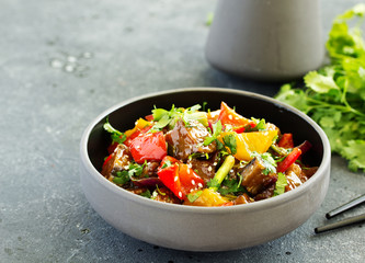 Chinese vegetables in sweet and sour sauce. Selective focus